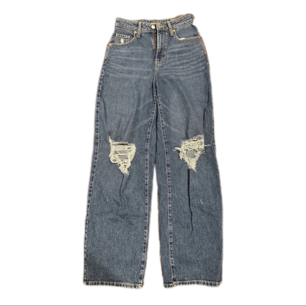 ʚ Wild Fable Super-High Rise Jeans Women’s 4/27R Dark Wash Distressed Baggy